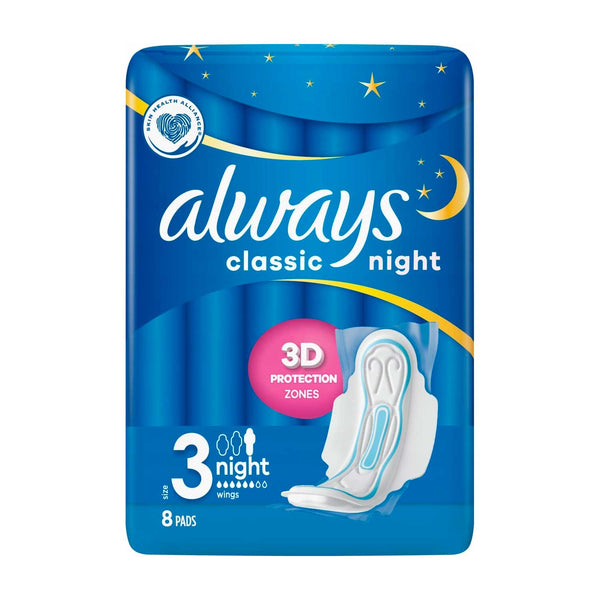 Toallas Sanitarias Always Night Talla 3. 8 Pads