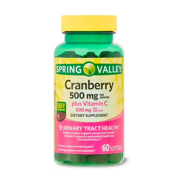 Cranberry  Spring Valley 500 mg + Vitamina C 200 mg. 60 cáps