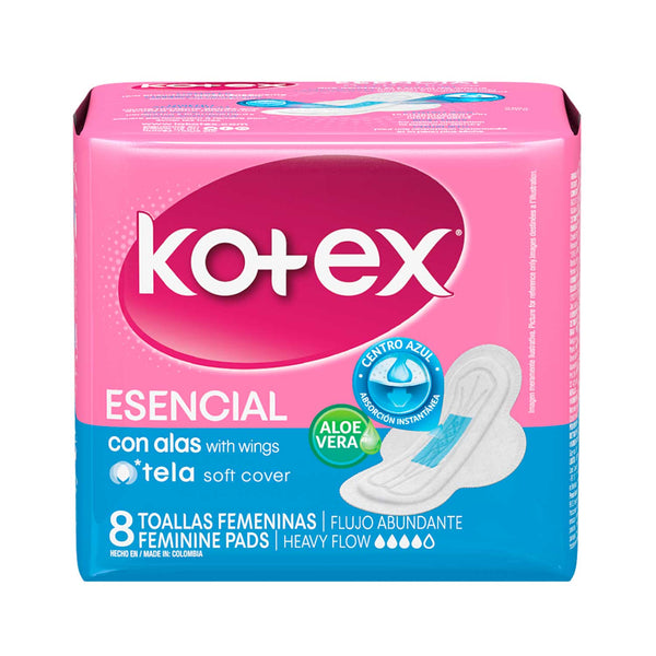 Toallas Sanitarias Kotex Esencial con Alas. 8 Pads